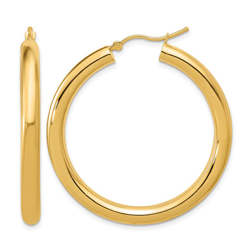 14K Yellow Gold Polished 4 mm Polished Hoop Earrings, 40 mm Long