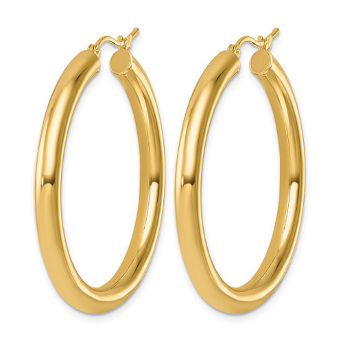 14K Yellow Gold Polished 4 mm Polished Hoop Earrings, 40 mm Long - View 2