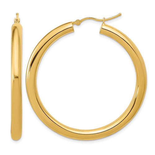 14K Yellow Gold Polished 4 mm Polished Hoop Earrings, 45 mm Long