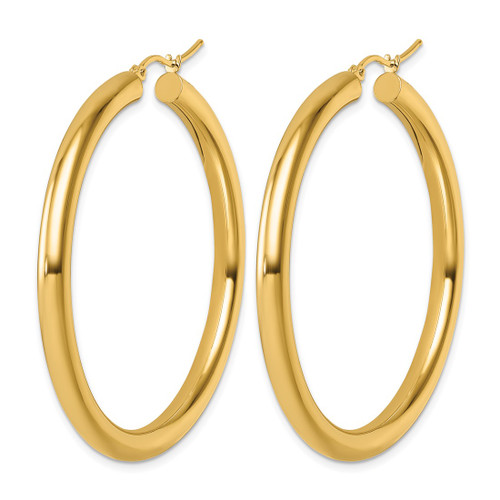 14K Yellow Gold Polished 4 mm Polished Hoop Earrings, 50 mm Long - View 2