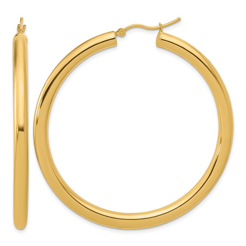14K Yellow Gold Polished 4 mm Polished Hoop Earrings, 55 mm Long