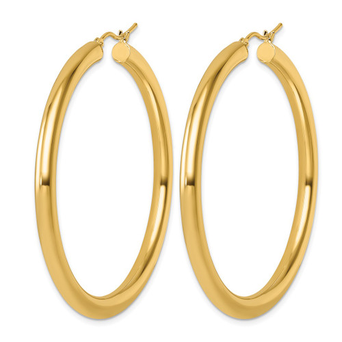 14K Yellow Gold Polished 4 mm Polished Hoop Earrings, 55 mm Long - View 2