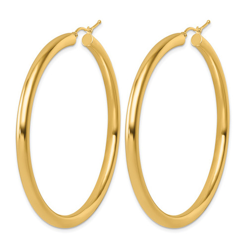 14K Yellow Gold Polished 4 mm Polished Hoop Earrings, 60 mm Long - View 2