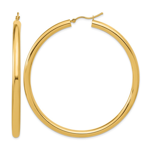 14K Yellow Gold Polished 4 mm Polished Hoop Earrings, 65 mm Long