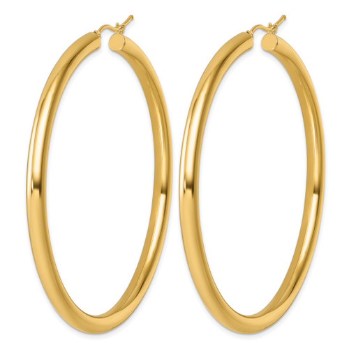 14K Yellow Gold Polished 4 mm Polished Hoop Earrings, 65 mm Long - View 2