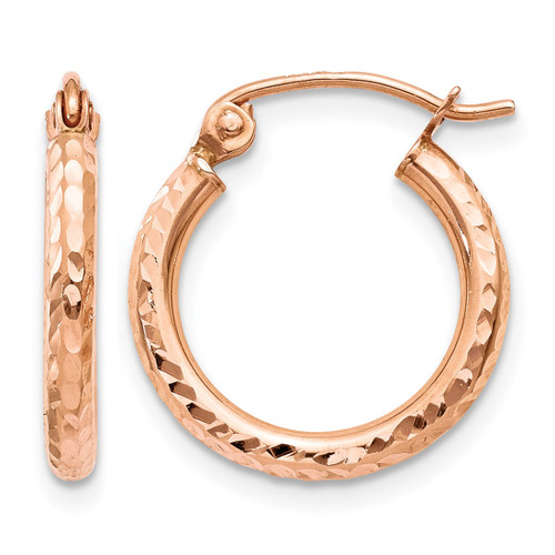 14K Rose Gold Hollow Lightweight Diamond-Cut Hoop Earrings, 15 mm
