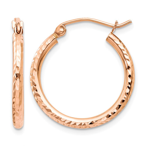 14K Rose Gold Hollow Diamond-Cut Polished Hoop Earrings, 20 mm