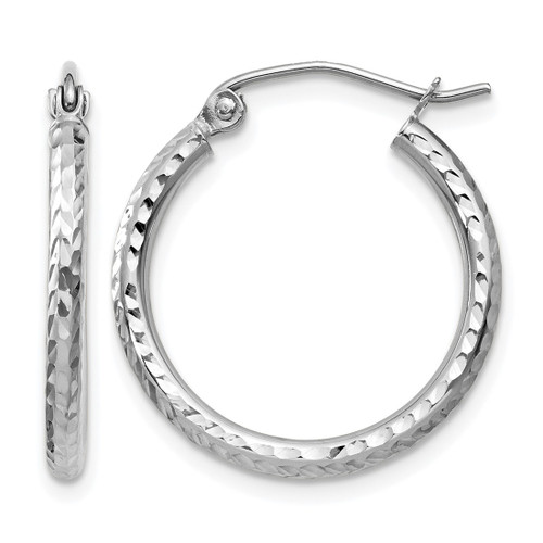 Rhodium-Plated 14K White Gold Hollow Diamond-Cut 2 mm Round Tube Hoop Earrings, 20 mm Long