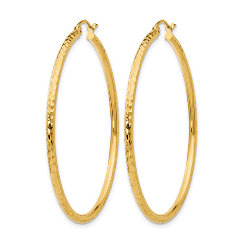 14K Yellow Gold Hollow Diamond-Cut 2 mm Round Tube Hoop Earrings, 45 mm Long - View 2