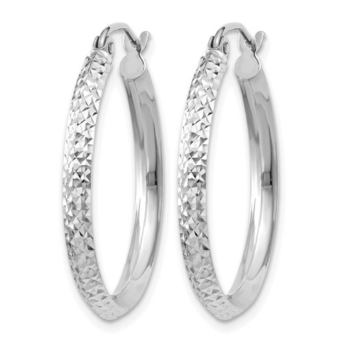 Rhodium-Plated 14K White Gold Hollow Knife Edge Diamond-Cut 2.5 x 25 mm Hoop Earrings - View 2