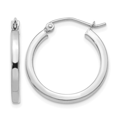 Rhodium-Plated 14K White Gold Hollow 2 mm Square Tube Hoop Earrings, 20 mm Long