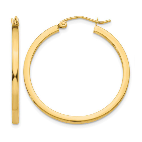 14K Yellow Gold Hollow 2 mm Square Tube Hoop Earrings, 30 mm Long