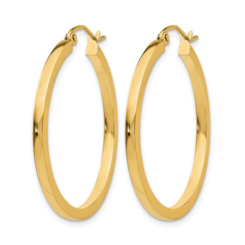 14K Yellow Gold Hollow 2 mm Square Tube Hoop Earrings, 30 mm Long - View 2