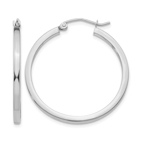 Rhodium-Plated 14K White Gold Hollow 2 mm Square Tube Hoop Earrings, 30 mm Long