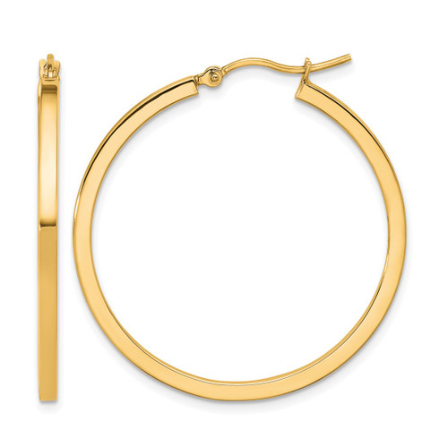 14K Yellow Gold Hollow 2 mm Square Tube Hoop Earrings, 35 mm Long