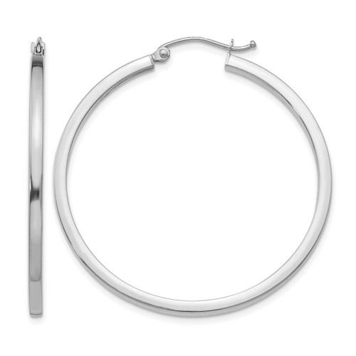 Rhodium-Plated 14K White Gold Hollow 2 mm Square Tube Hoop Earrings, 40 mm Long