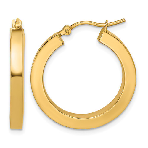 14K Yellow Gold Hollow 3 mm Polished Square Hoop Earrings, 25 mm Long