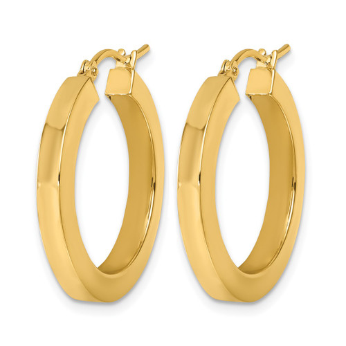 14K Yellow Gold Hollow 3 mm Polished Square Hoop Earrings, 25 mm Long - View 2