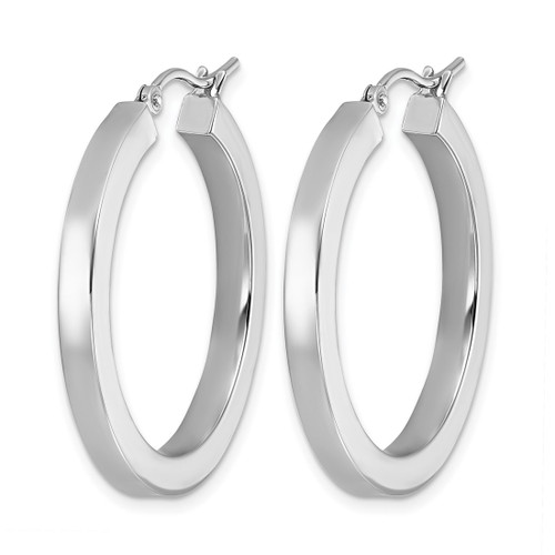 Rhodium-Plated 14K White Gold Hollow 3 mm Polished Square Tube Hoop Earrings, 30 mm Long - View 2
