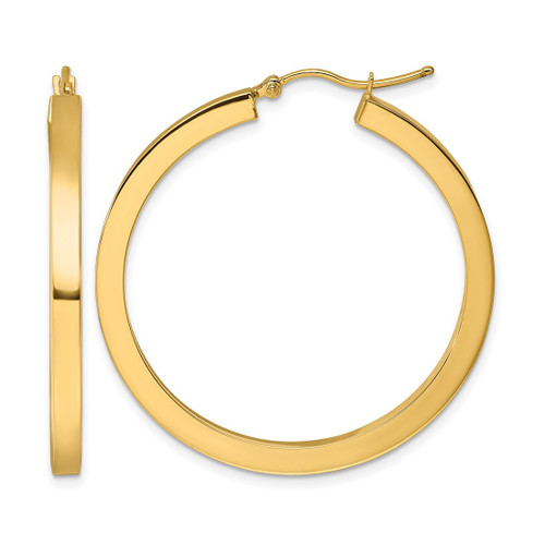 14K Yellow Gold Hollow 3 mm Polished Square Hoop Earrings, 40 mm Long