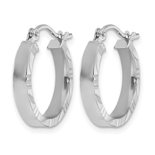 Rhodium-Plated 14K White Gold Hollow Small 3 mm Diamond-Cut Edge Polished Hoop Earrings, 20 mm Long - View 2