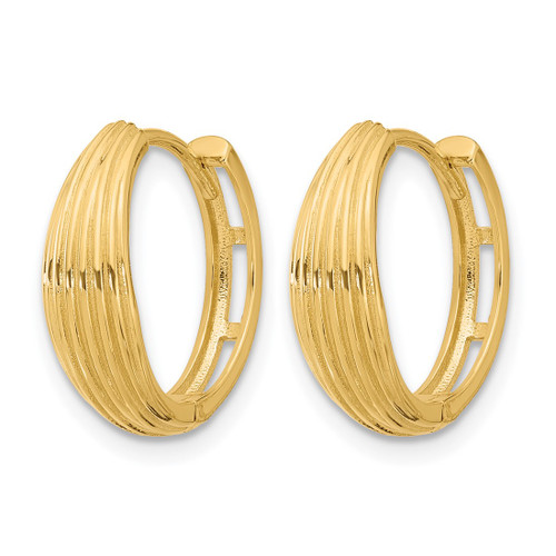14K Yellow Gold Polished and Grooved Hinged Hoop Earrings, 15.5 mm - View 2