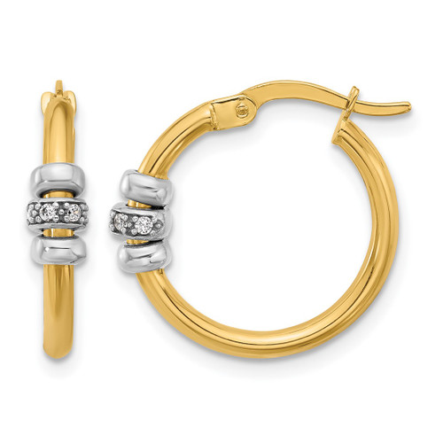 Rhodium-Plated 14K Two-Tone Gold Polished Cubic Zirconia Hoop Earrings, 19.3 mm