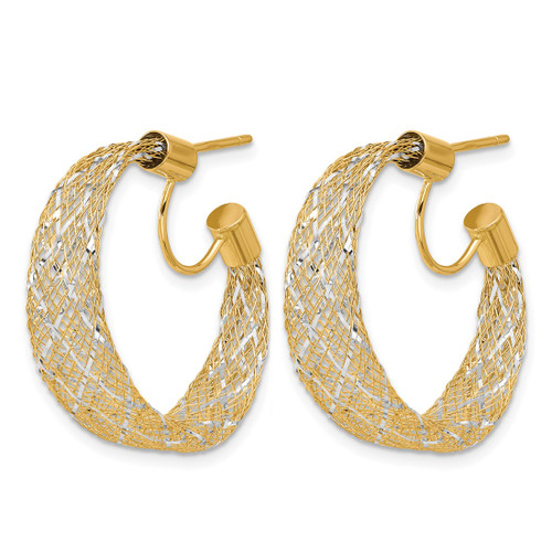 14K Yellow Gold with Rhodium-Plated Braided Mesh Stretch Post Hoop Earrings, 26.5 mm - View 2