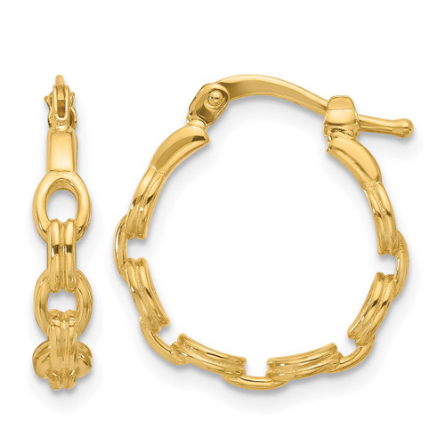 14K Yellow Gold Polished Link Design Hoop Earrings, 18.2 mm