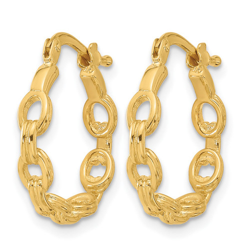 14K Yellow Gold Polished Link Design Hoop Earrings, 18.2 mm - View 2