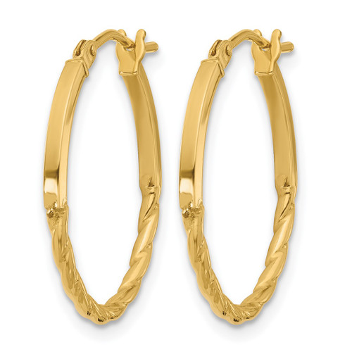 14K Yellow Gold Polished Twist Oval Hoop Earrings, 22.25 mm - View 2