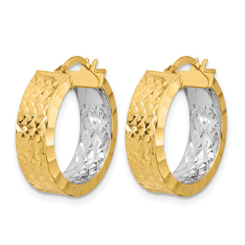 14K Yellow Gold Hollow with Rhodium Polished and Diamond-Cut Hoop In/Out Hoop Earrings, 21.9 mm - View 2