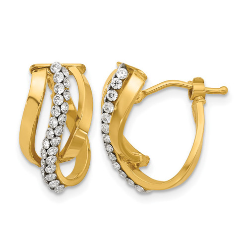 14K Yellow Gold Polished with Crystals Fancy Wave Hoop Earrings, 17.2 mm
