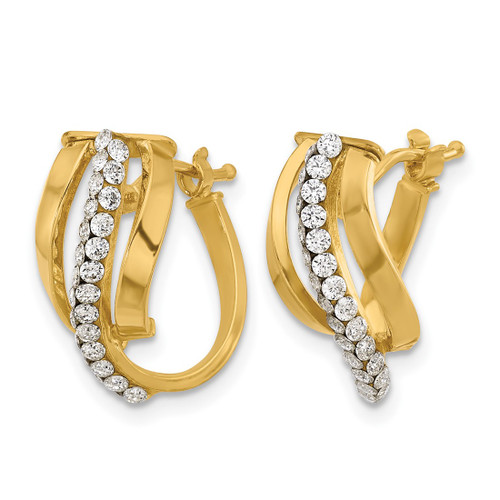 14K Yellow Gold Polished with Crystals Fancy Wave Hoop Earrings, 17.2 mm - View 2