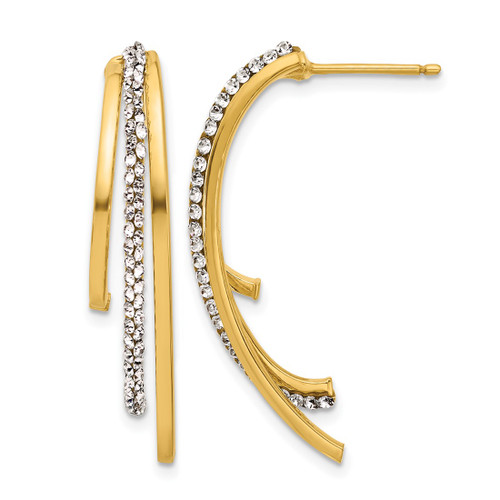 14K Yellow Gold Polished with Crystals 3-Row Drop Post Earrings, 35.2 mm
