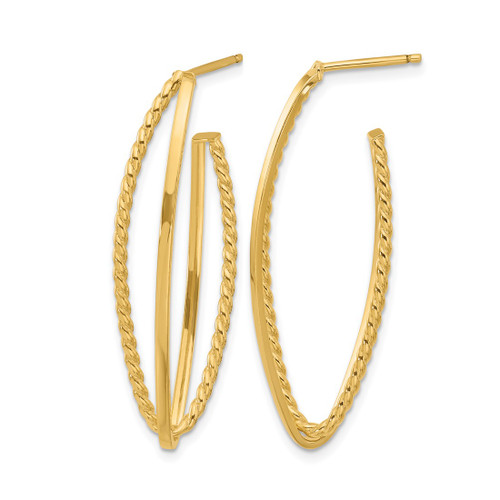 14K Yellow Gold Polished and Textured Fancy Drop Post Hoop Earrings, 41 mm