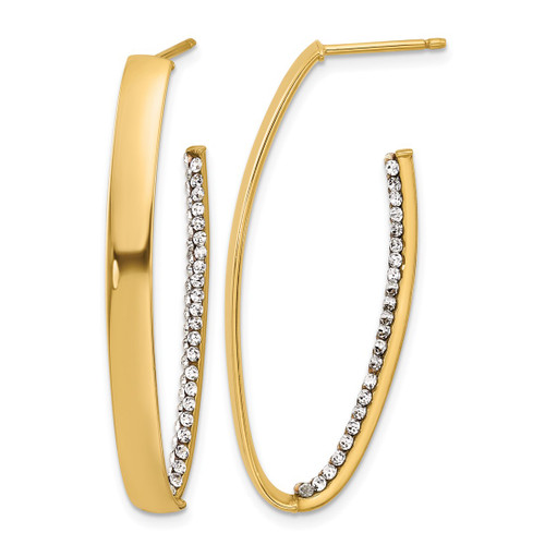 14K Yellow Gold Polished with Crystals J-Hoop Drop Post Earrings, 41 mm