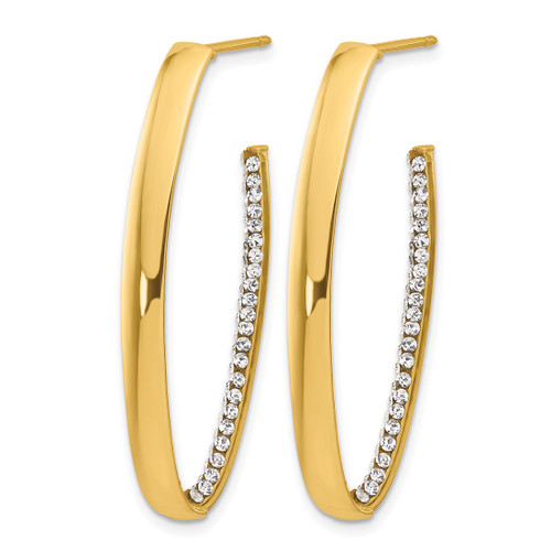 14K Yellow Gold Polished with Crystals J-Hoop Drop Post Earrings, 41 mm - View 2