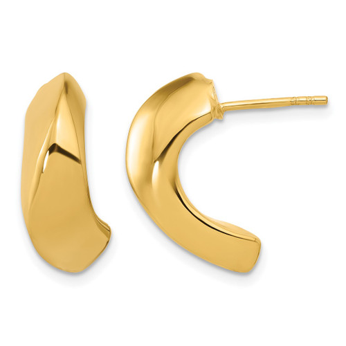 14K Yellow Gold Hollow Polished Hollow J-Hoop Post Earrings, 20 mm, 6 mm Wide