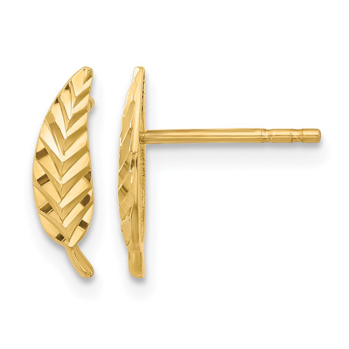 14K Yellow Gold Polished and Diamond-Cut Leaf Post Drop Earrings, 12.5 mm