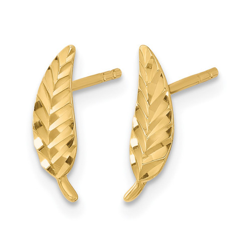 14K Yellow Gold Polished and Diamond-Cut Leaf Post Drop Earrings, 12.5 mm - View 2