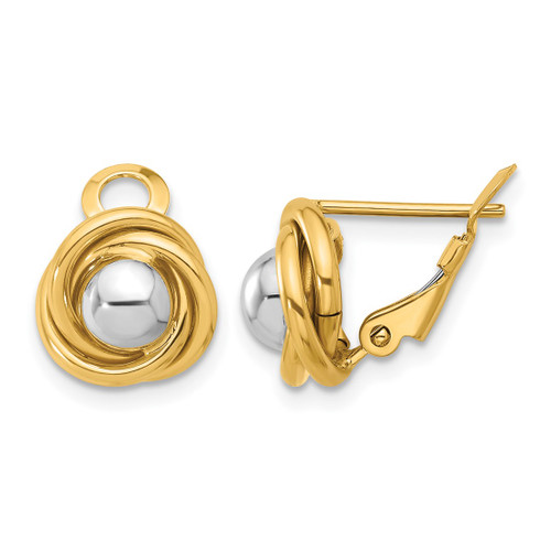 Rhodium-Plated 14K Two-Tone Gold Polished Omega Back Stud Earrings, 11 mm