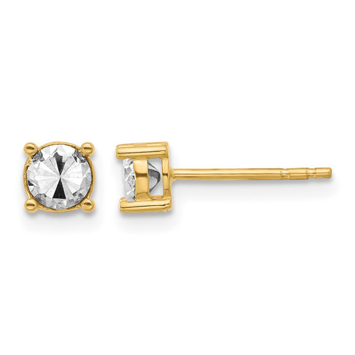 14K Yellow Gold with Rhodium Polished and Diamond-Cut Stud Earrings, 4.8 mm