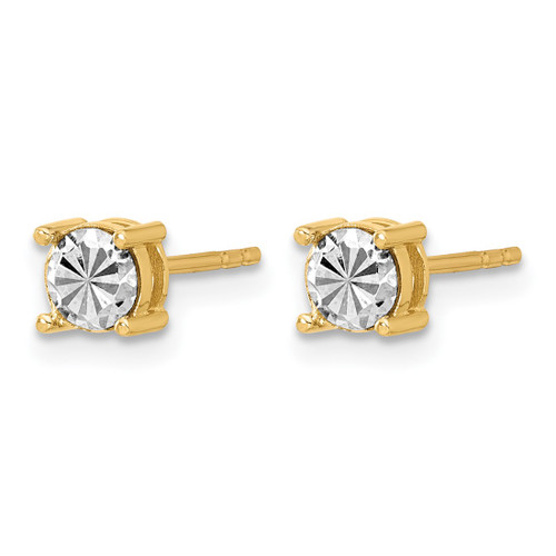 14K Yellow Gold with Rhodium Polished and Diamond-Cut Stud Earrings, 4.8 mm - View 2