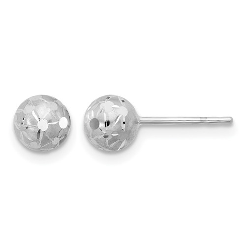 Rhodium-Plated 14K White Gold Hollow Polished/Satin and Diamond-Cut Ball Stud Earrings, 6 mm