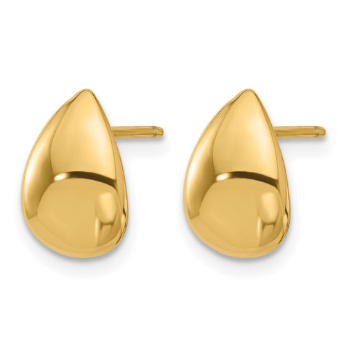 14K Yellow Gold Hollow Polished Teardrop Stud Earrings, 12 mm - View 2