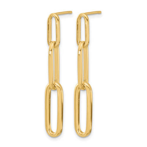 14K Yellow Gold Polished Paperclip Link Post Dangle Earrings, 40 mm - View 2