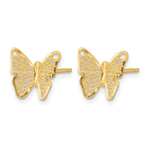 14K Yellow Gold Textured and Polished Butterfly Stud Earrings, 11 mm - View 2