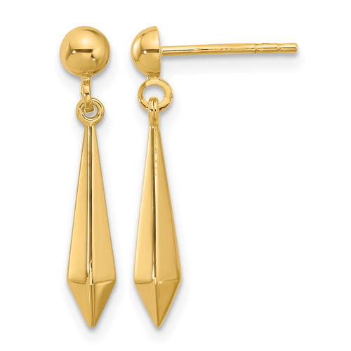 14K Yellow Gold Polished Post Dangle Earrings, 24 mm