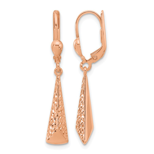 14K Rose Gold Hollow Polished/ Diamond-Cut Dangle Leverback Drop Earrings, 35 mm